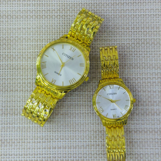 Citizen Full Gold & White Dial Couple Watch