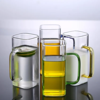 1 Pc Square Glass Cup With Handle - 370ml
