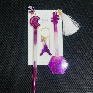 Glittery Design Pen & Keytag Set - Handmade