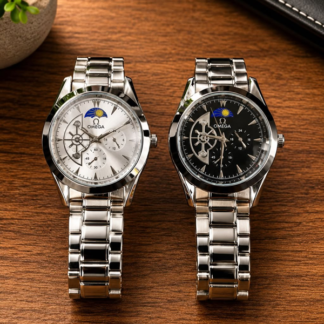 Omega Carbo Sliver Chain Mens Watch